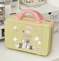 Mini light green cartoon puppy makeup case with pink handles and hard shell design - Puppy