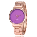 Detailed macro view of the rose gold stainless steel watch band and purple minimalist dial - Purple
