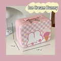 Pink checkered Toy Story vanity case with cute rabbit print and carry handle, 24x18x11cm - Ice Cream Rabbit