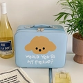 Dettaglio della borsa cosmetica azzurra con grazioso cucciolo di cartone animato e doppia cerniera - Cucciolo Blu Migliore Amico