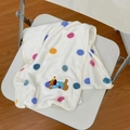 Detail of soft spotted dog bath towel with colorful dots and cute puppy embroidery - Spotted Dog Towel / White