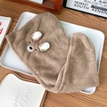 Absorbent brown teddy bear hair drying towel wrap made of plush coral fleece fabric - Brown Bear Hair Drying Cap / Brown