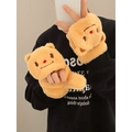 Guanti senza dita in peluche giallo con orsetto e fodera spessa in velluto per donna - Guanti Senza Dita Butter Bear