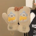 Muffole di peluche bianco con toppa pupazzo di neve e cordino per l'inverno - Guanto Pupazzo di Neve Blu