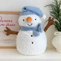 Cute snowman plush hot water bottle with blue hat and scarf on a clean white desk - Blue Hat Snowman Cover Only (Without Hot Water Bottle)