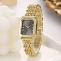 Orologio da donna quadrato in acciaio dorato con quadrante nero e numeri arabi - Nero