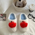 Close-up of plush winter slipper with embroidered apple smile face on white fabric - 36/37 / Apple
