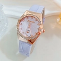 Montre à quartz élégante pour femme avec lunette en strass et bracelet violet crocodile - Violet