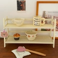 Two-tier cream desktop storage rack with round-hole shelves in a minimalist vintage style - Large / White