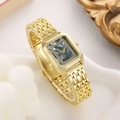 Elegant gold square watch with green marble dial and diamond-set bezel for women - Green