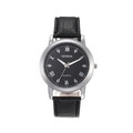 Geneva business quartz watch with black leather strap and silver metal case on white backdrop - Silver Black Men's