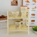 Cream double-tier desktop storage rack with hollow mesh design and ceramic mugs - Small / White