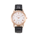 Klassiek Geneva horloge met witte wijzerplaat, roségouden kast en zwart lederen band - Heren Zwarte Band Witte Wijzerplaat