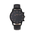 Reloj de cuarzo para hombre Geneva con correa de cuero negro y marcadores dorados - Negro