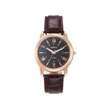 Business style quartz watch with rose gold case, black dial and brown leather strap - Brown Strap Black Dial Men's