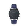 Reloj de cuarzo informal para hombre con esfera negra y correa de cuero azul con costuras - Azul