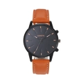 Reloj de cuarzo de estilo negocios con esfera negra mate y correa de cuero marrón - Marrón