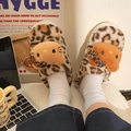 Chaussons en peluche léopard avec motif chat, chauds et confortables pour l'hiver - Imprimé Léopard Kaki Clair