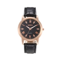 Klassiek Geneva zakelijk horloge met roségouden kast, zwarte wijzerplaat en leren polsbandje - Heren Zwart
