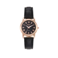 Detail van Geneva quartz horloge met zwarte krokodillenleren band en roségouden kast - Dames Zwart