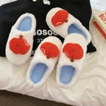 Plush white cartoon apple slippers with soft light blue lining for winter comfort - 36/37 / Apple