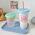 Frosted plastic water bottles with pink straws and cute cartoon animal illustrations - Custom Pattern
