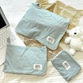 Three mint green travel organizers in varying sizes on a cozy cream textured carpet - Small / Gray Blue