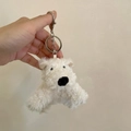 Simpatico portachiavi a forma di cane in morbido peluche bianco con gancio in metallo argento - Cane Nudo Senza Decorazione