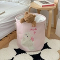 Cesta de lona rosa para ropa sucia con diseño de gato y asas de cuerda para juguetes - Gato con Lazo