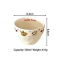 Cuenco de cerámica crema artesanal con lindas ilustraciones de pandas, tamaño 550ml - Cuenco pellizcado a mano con letras rojas