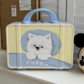 Yellow mini portable cosmetic case with puppy cartoon print and light blue handle - Westie Dog