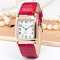Women's rectangular quartz watch with red alligator texture strap and rose gold case - Red
