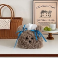 Funda de peluche para caja de pañuelos de oso marrón con lazos azules satinados - Marrón