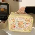 Schattige cartoon make-up koffer van beige leer met beerillustraties en dubbele rits - Boterbeer