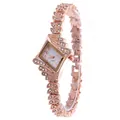 Elegant rose gold quartz watch with diamond-set rhombus dial and leaf bracelet - White Dial
