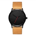 Minimalistisch herenhorloge met zwarte matte wijzerplaat en lichtbruine suède band - Zwarte Wijzerplaat Bruine Band