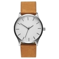 Minimalistisch heren quartz horloge met bruine suède leren band en witte wijzerplaat - Witte Wijzerplaat Bruine Band