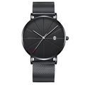 Minimalist matte black quartz watch with Milanese mesh strap and date window - Black Dial Black Case Black Mesh Band