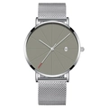 Minimalist business watch with silver mesh strap and dark grey dial with date display - Grey Dial Silver Case Silver Mesh Band