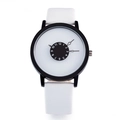 Orologio al quarzo minimalista con quadrante rotante e cassa nera su cinturino bianco - Quadrante Bianco Cassa Nera Cinturino Bianco