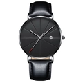 Montre à quartz minimaliste pour hommes avec cadran noir et bracelet en cuir noir - Bracelet Noir Boîtier Noir Cadran Noir