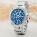 Reloj Orlando de metal plateado con esfera azul texturizada y bisel taquimétrico - Azul