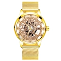 Orologio scheletrato dorato con cinturino a maglia e numeri romani in stile business - Oro