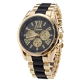 Geneva women's quartz watch with gold alloy case and black silicone strap on white background - Black