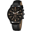 Montre à quartz pour hommes avec bracelet en cuir noir et cadran noir aux index or rose - Boîtier Noir Texte Or Rose Bracelet Noir