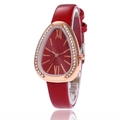 Elegant women's watch with teardrop snakehead dial and red leather strap in main view - Red