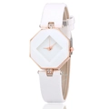 Macro view of white croc-leather strap and rhinestone-encrusted rose gold watch case - White