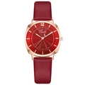 Fashionable women's quartz watch with red leather strap and rose gold rectangular case - Red
