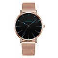 Men's fashion quartz watch with rose gold mesh strap and blue markers on black dial - Rose Gold Case Blue Hands Mesh Strap