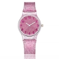 Pink glitter clear silicone watch for women featuring minimalist numeric dial display - Rose Red